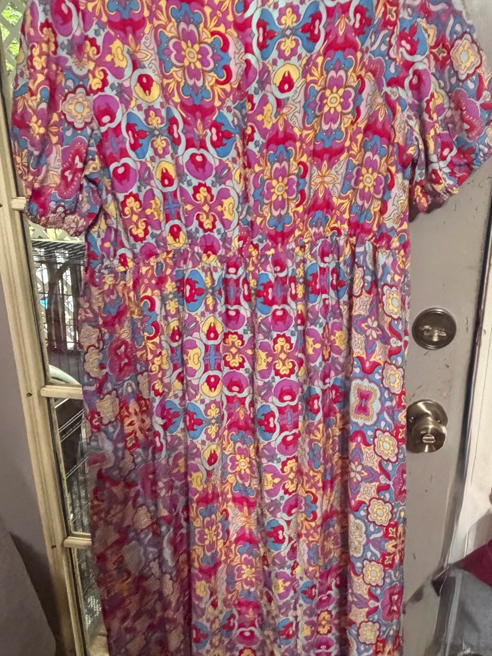 Rusttydustty Bohemian Floral Dress in Pink, Blue & Yellow